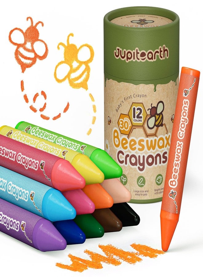 JUPITEARTH Beeswax Crayons for Toddlers 1-3, 12 Non-Toxic Silky Crayons, Jumbo and Washable Crayon, Easy to Hold, Safe for Kids, Mess-Free Coloring for Preschool Art Supplies, Ages 2-4, 4-8 - Image 1